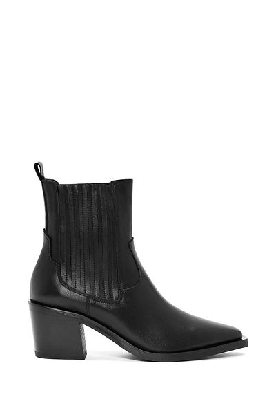 Derimod Black Leather Cowboy Boots - Thick Heel, Women's, 24WFD 152518