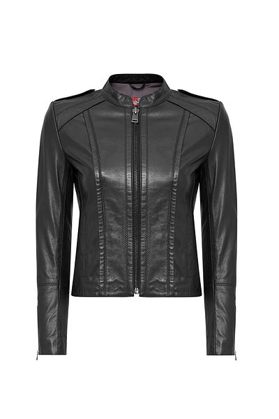 Derimod Cherie Women's Black Short Leather Coat 24Sgm 520251