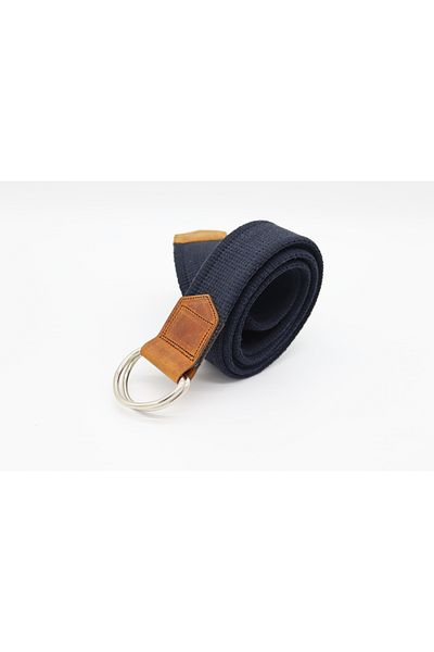Anatolia Unisex Leather Detailed Navy Blue Canvas Sport Cloth Belt