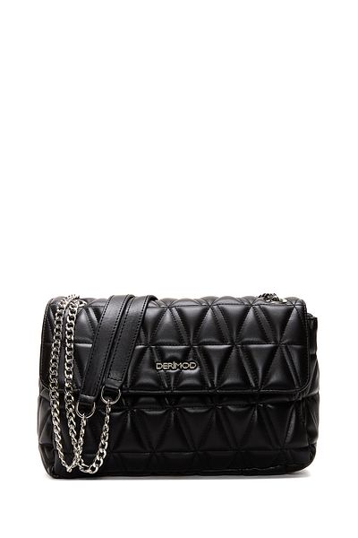 Derimod Black Quilted Women's Shoulder Bag - Chain Strap 24Wbd2007Kp