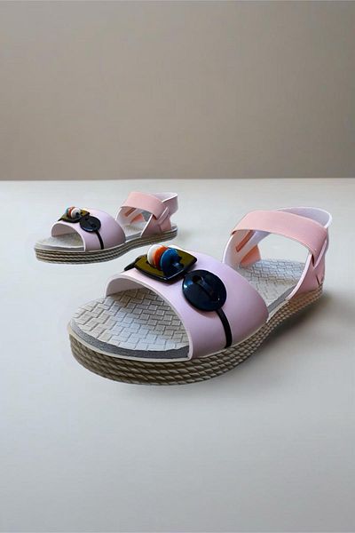 Oksit Straw Look Diya Sole Button Detailed Women's Sandals