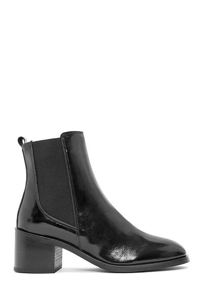 Derimod Women's Black Thick Heeled Patent Leather Chelsea Boots 24Wfd 152216