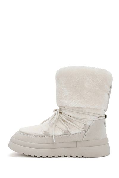 Derimod Women's White Fur Detailed Leather Boots 24Wfd405414
