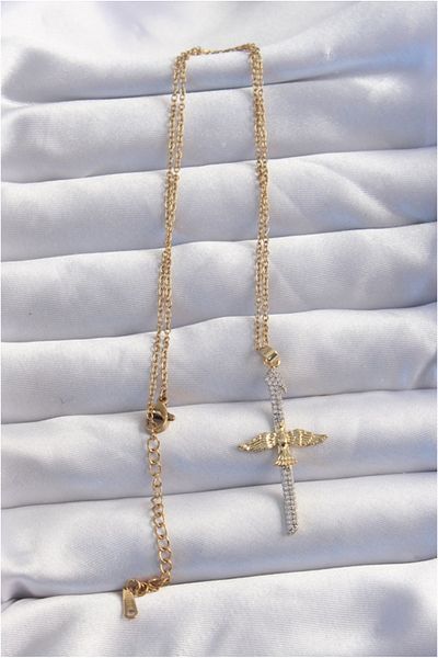 Skygo Gold Colored 316l Steel Zircon Stone Sword Model Phoenix Necklace - Tj-bko8986