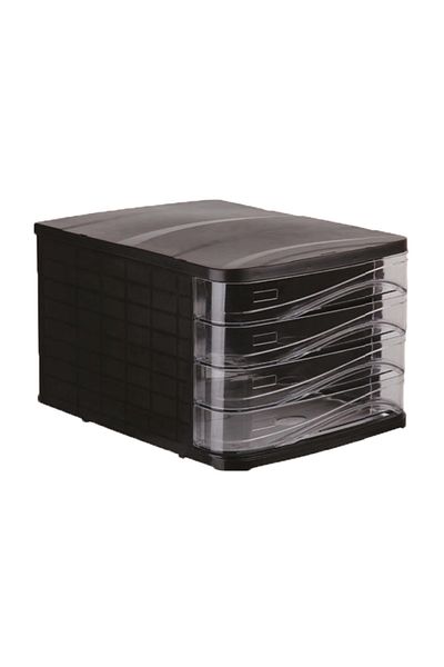 Ark Document Rack with Drawer Plastic 4 Pieces Black 4444