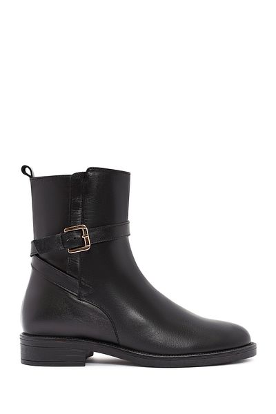 Derimod Women's Black Zippered Buckle Detailed Leather Boots 24Wfd 162618