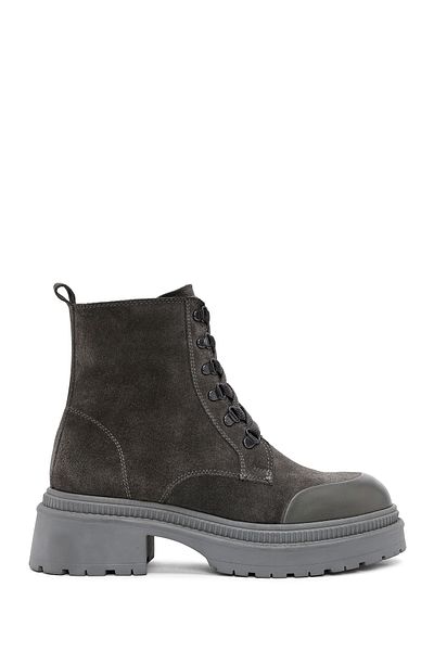 Derimod Women's Gray Zippered Suede Leather Boots 24Wfd 512910