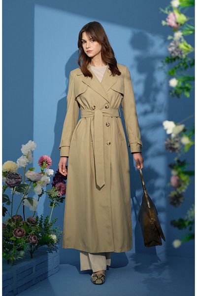 Fatma Atasoy Maxi Trench Coat with Windshield Milk Coffee