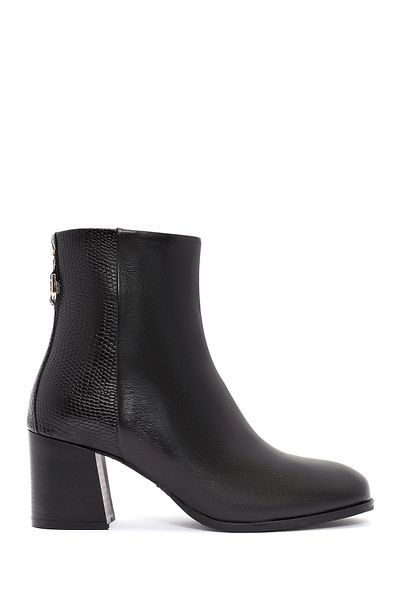 Derimod Women's Black Zippered Thick Heeled Leather Boots 24Wfd 163114