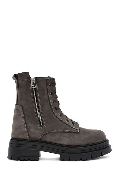 Derimod Thick Sole Mink Nubuck Leather Women's Boots - Double Zipper, Lace-up 24WFD1863V3