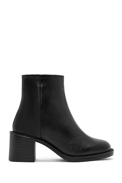 Derimod Women's Black Zippered Thick Heeled Leather Boots 24Wfd 237618