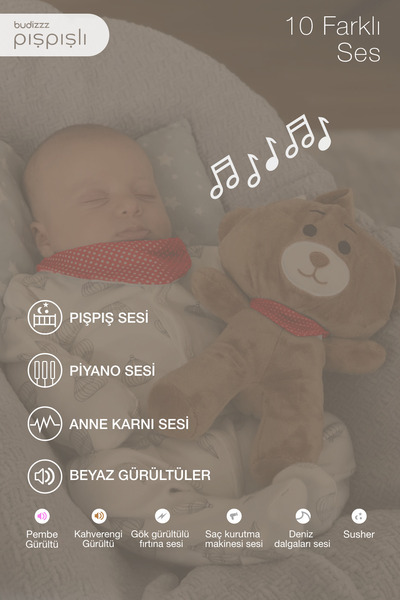 BUDİZZZ Beyaz Gürültülü Uyku Yardımcısı Kırmızı Fularlı