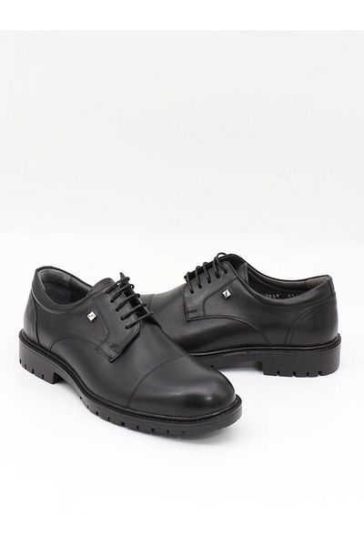 Fosco 2869 Black Genuine Leather Rubber Sole Men's Shoes