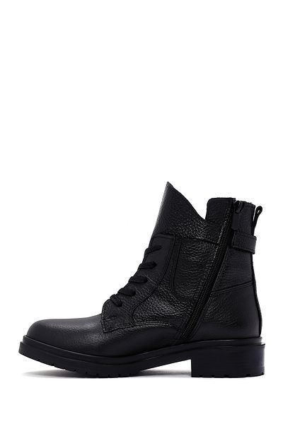 Derimod Women's Black Zippered Buckle Detailed Leather Casual Boots 24Wfd2905Ft