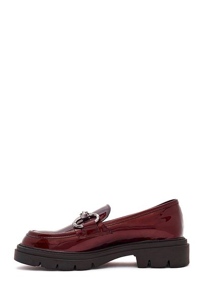 Derimod Women's Burgundy Buckle Detailed Patent Leather Genuine Leather Masculine Casual Loafer Shoes 24Wfd161816