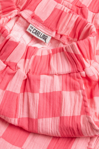 Milk & Muffin Pembe ve Beyaz Kareli Müslin Şort