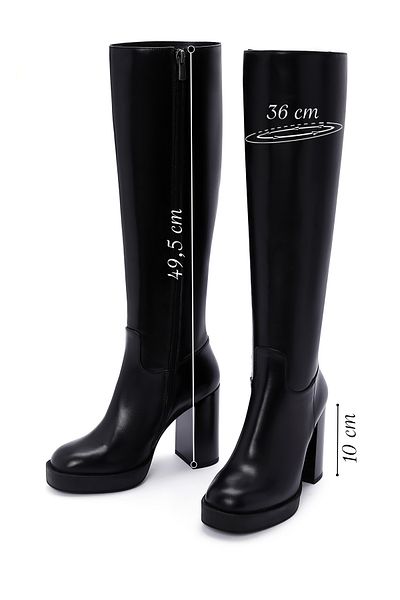 Derimod High Heeled Black Leather Women's Boots - Zippered 24Wfd 100818