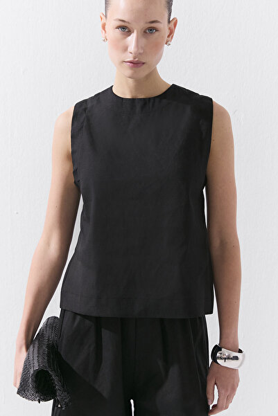 Hooopstore Αμάνικη μαύρη μπλούζα Lyocell Linen