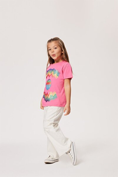 Lee Cooper Rainbow Girl's 100% Cotton O-Neck T-Shirt Red Pink