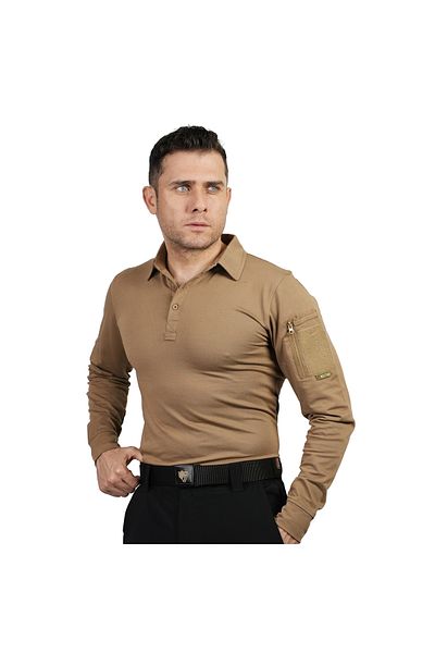 Wolftrap Tactical Μπεζ Tactical Tshirt Kapan Polo Collar με 2 τσέπες μακρυμάνικο Tactical Tshirt