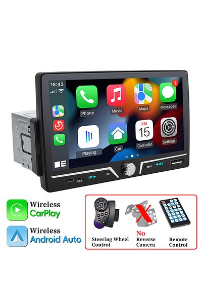 hippcron With Swc Car Radio 1 Din Wireless Android Auto Carplay Mp5 Stereo 7" Ips Screen Bluetooth M