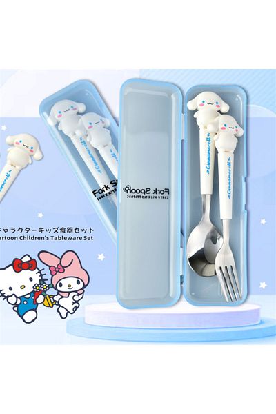 Miniso Cinnamoroll Sanrio Children Tableware Hello Kitty Melody Kuromi Silicone Handle Tableware Two-piece