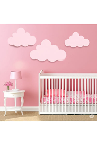 İKAN Pembe Bulut 3 Lü Set Bulut Duvar Dekoru Çocuk Odası Süsü