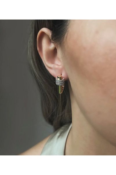 Kyver Women's Earrings Trend Model Zircon Stone Steel Earrings 14 Carat Gold