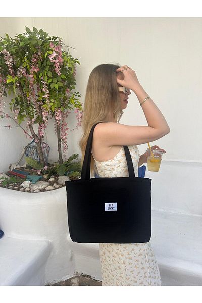 bee store Μαύρη επένδυση, τσέπη, κατάλληλη για καθημερινή χρήση, υφασμάτινη τσάντα, τσάντα χειρός και ώμου