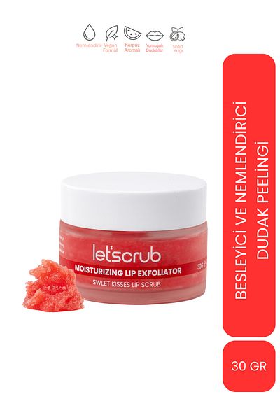 LET'SCRUB Sweet Kisses Lip Scrub - Moisturizing, Watermelon Flavor, with Sugar Particles, Shea Butter, 30 g