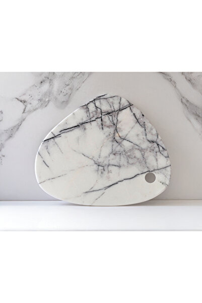 marbelix Rosalinda 30-32cm Marbled White Marble Special Cutting and Presentation Board - Fruit Cheese Serving Presentation Board