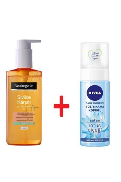 Neutrogena جل تنظيف الوجه المضاد لحب الشباب + رغوة غسول الوجه المنعشة نيفيا لوتس