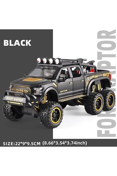 Choice شاحنة بيك أب سوداء 1:24 للأولاد F150 رابتور نموذج سيارة معدني مصبوب مع صوت وإضاءة للأطفال