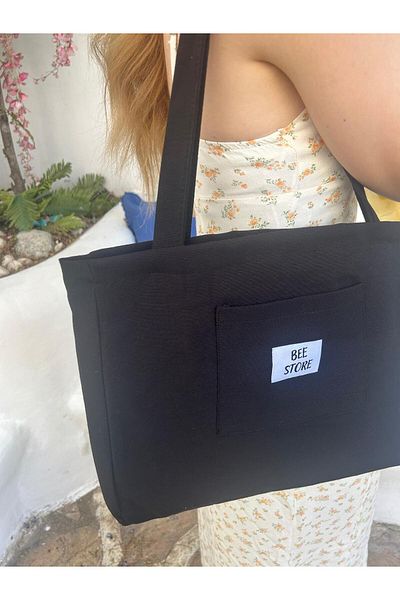 bee store Μαύρη επένδυση, τσέπη, κατάλληλη για καθημερινή χρήση, υφασμάτινη τσάντα, τσάντα χειρός και ώμου