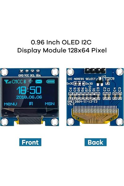 AOKIN Blue 0.96" Inch Oled Display Screen Module I2c Iic 128x64 Ss - D - 1306 3.3v-5v Blue/blue Yellow/whi