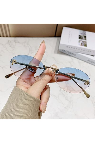 Choice Blue Pink Elegant Diamond Oval Sunglasses Male Letter "f" Rimless Sunglasses Car Sunglasses 90902