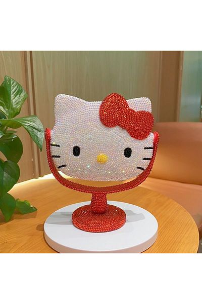 Choice Regular Style Red Diy Hello Kitty Mirror Creative Desktop Handmade Diamond Paste Cute Sparkling Hand