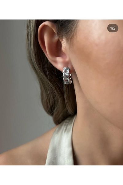 Kyver Square Jewelled Earrings High Quality 316 L Stainless Steel Silver