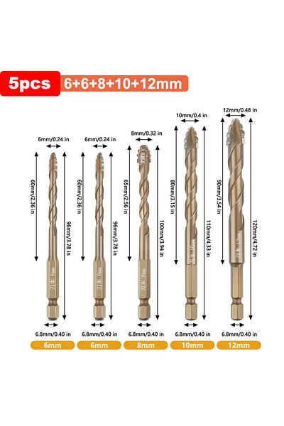 Choice 668-10-12mm Justinlau Hex Masonry Drill Bits 1/4 Shank Titanium Steel Metal Cross Drill For Glass Ce