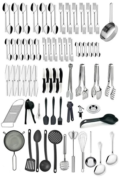 Homerest 105 Parça Çatal Kaşık Bıçak Takımı, Spatula Kepçe Kaşık Kevgir Maşa Süzgeç Rende Çırpıcı Çeyiz Seti