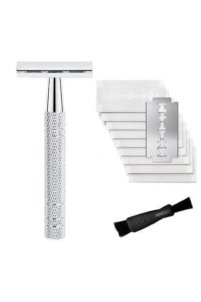 Choice Silvery Reusable Double Edge Safety Razor For Women, Single Blade Razors For Men, With 10 Pcs Razor
