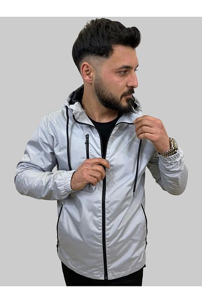 daniel milano Men's Outdoor Gray Raincoat with Hooded Coating Detail