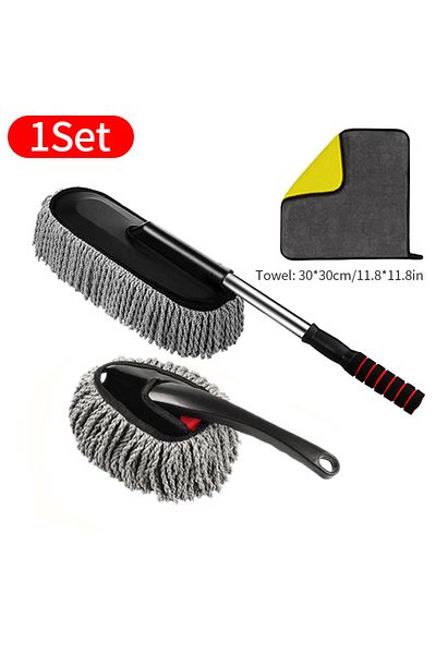 SEAMETAL Gray Set 3pcs Superfine Fiber Car Duster Suit Retractable Microfiber Car Dust Mop Home Clea