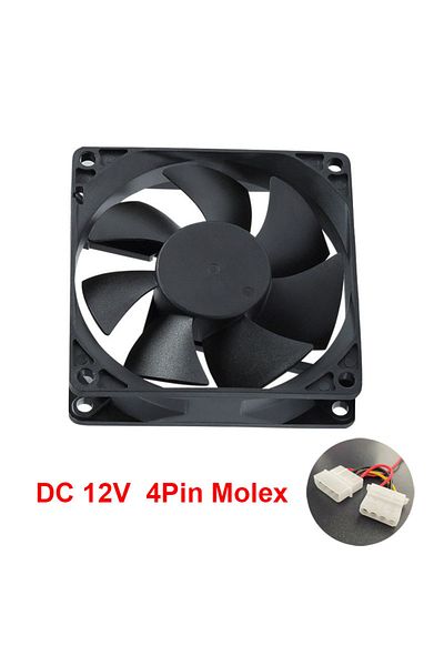 Choice مروحة تبريد موليكس 4 سنون 3 سنون 8 سم بدون لون RGB أسود، هيكل كمبيوتر تيار مستمر 12 فولت، موليكس 4 سنون كتم الصوت 8025 مع 80*80