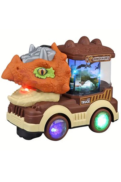 TOYMOGER Brown Kids Electric Universal Dinosaur Car Toys Spray Tyrannosaurus Rex Engineering Car Puzzle Toys