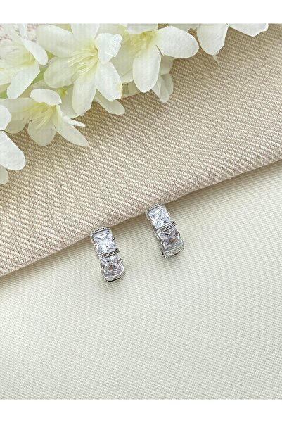 Kyver Kare Taşlı Küpe Yüksek Kalite 316 L Paslanmaz Çelik Silver