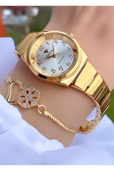 Fiesta Gold Yellow Steel Cord Bridal, Engagement, Wedding Wrist Watch - Bracelet