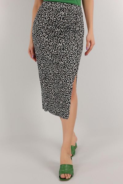 Aslında Look Fusta drapată cu model floral, cu talie elastică