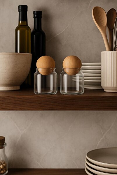 Arma House 2'li Country Tarzı Ahşap Top Kapaklı Çevre Dostu Kavanoz & Saklama...