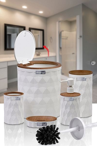 Okyanus Home Λευκό Ξύλινο Κάλυμμα Κλικ 5 τεμαχίων Σετ μπάνιου